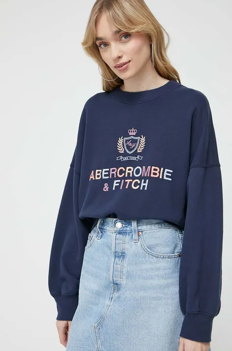 Mikina Abercrombie & Fitch dámská, tmavomodrá barva, s aplikací