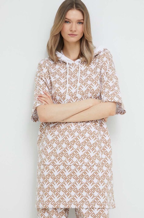 Φούτερ lounge DKNY χρώμα: μπεζ, με κουκούλα