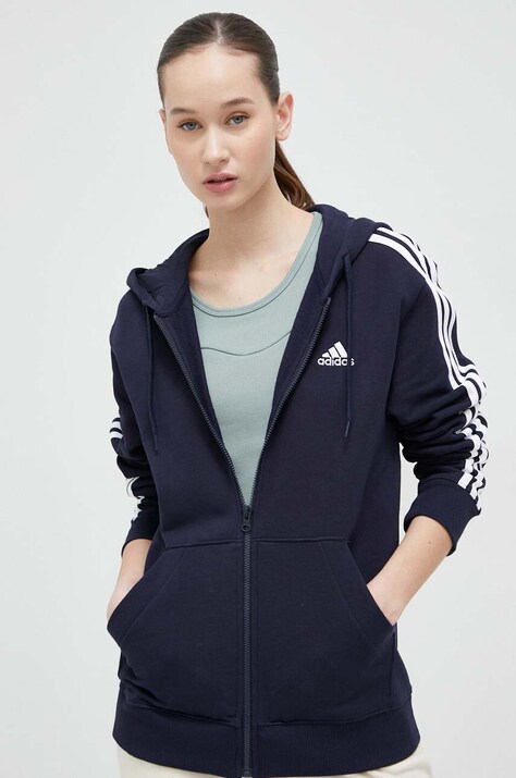 adidas bluza femei, culoarea albastru marin, cu glugă, cu imprimeu