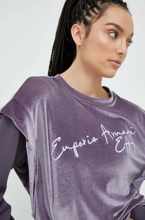 EA7 Emporio Armani bluza damska kolor fioletowy z aplikacją