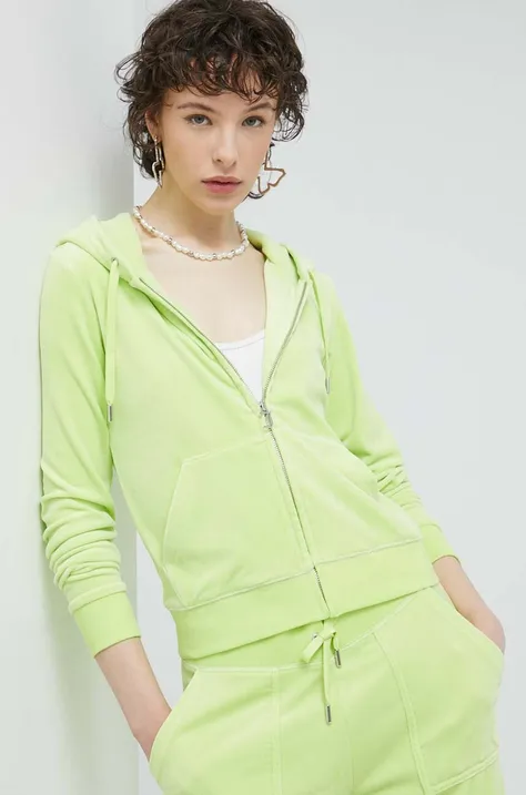 Mikina Juicy Couture dámská, zelená barva, s kapucí, hladká