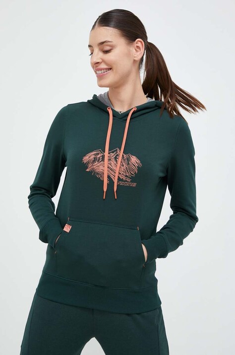Viking bluza sportowa Panaka Bamboo kolor zielony z kapturem z nadrukiem 730/25/8883
