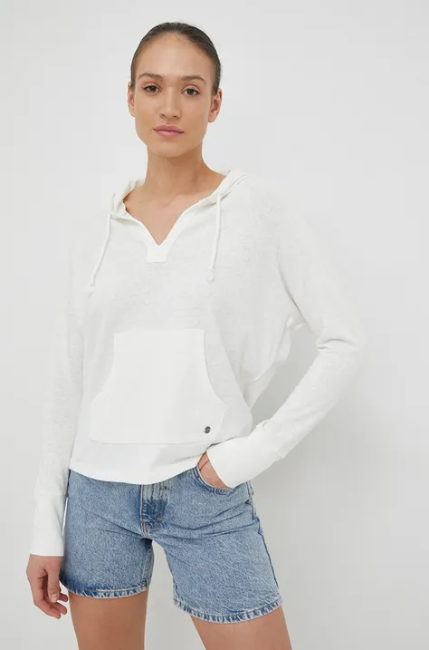 Roxy bluza damska kolor biały z kapturem gładka
