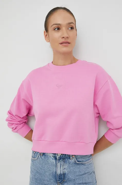 Bombažen pulover Roxy ženska, roza barva