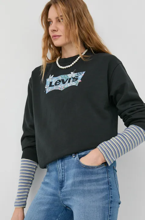 Βαμβακερή μπλούζα Levi's γυναικεία, χρώμα: μαύρο