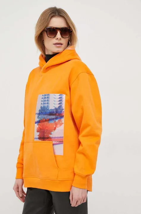 Mikina Calvin Klein Jeans dámska, oranžová farba, s kapucňou, s potlačou