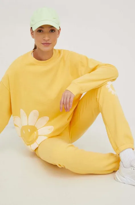 Billabong bluza bawełniana X SMILEY damska kolor żółty z nadrukiem