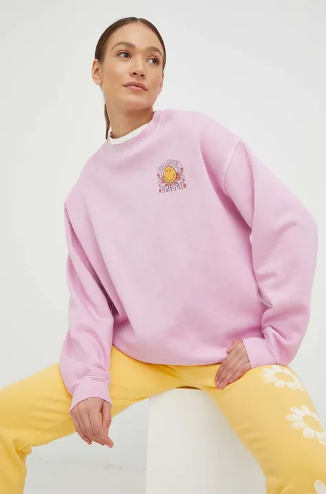 Billabong bluza bawełniana X SMILEY damska kolor różowy z nadrukiem