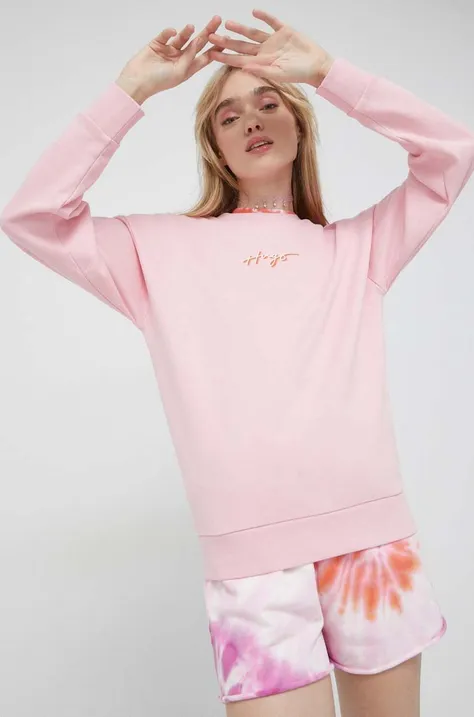 Βαμβακερή μπλούζα HUGO γυναικεία, χρώμα: ροζ