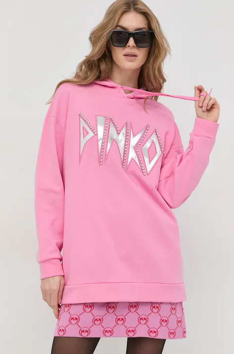 Pinko bluza damska kolor różowy z kapturem z aplikacją
