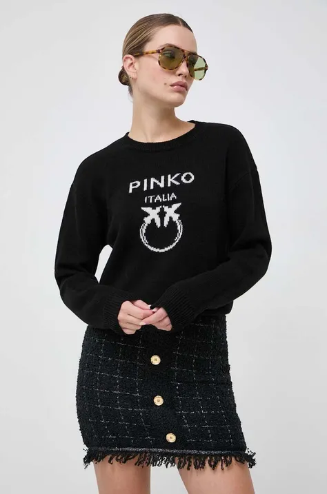 Vuneni pulover Pinko za žene, boja: crna, lagani