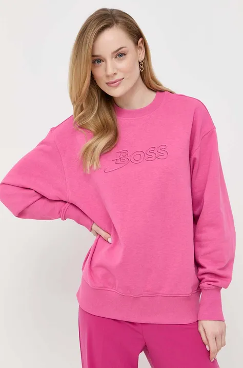 Bombažen pulover BOSS ženska, roza barva
