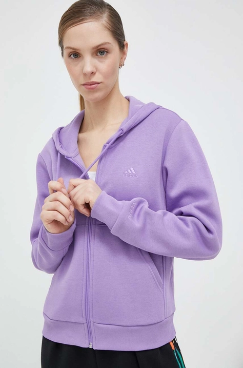 adidas bluza femei, culoarea violet, cu glugă, neted