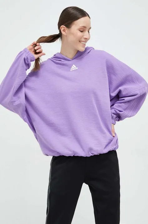 Кофта adidas жіноча колір фіолетовий з капюшоном однотонна