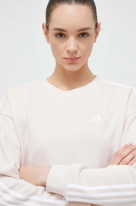 Bombažen pulover adidas ženska, roza barva