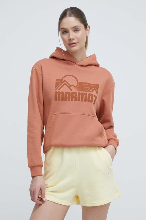 Marmot bluza dresowa Coastal kolor pomarańczowy z kapturem z nadrukiem