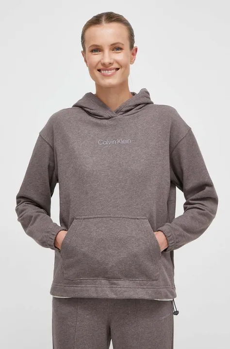 Tepláková mikina Calvin Klein Performance Essentials šedá farba, s kapucňou, jednofarebná