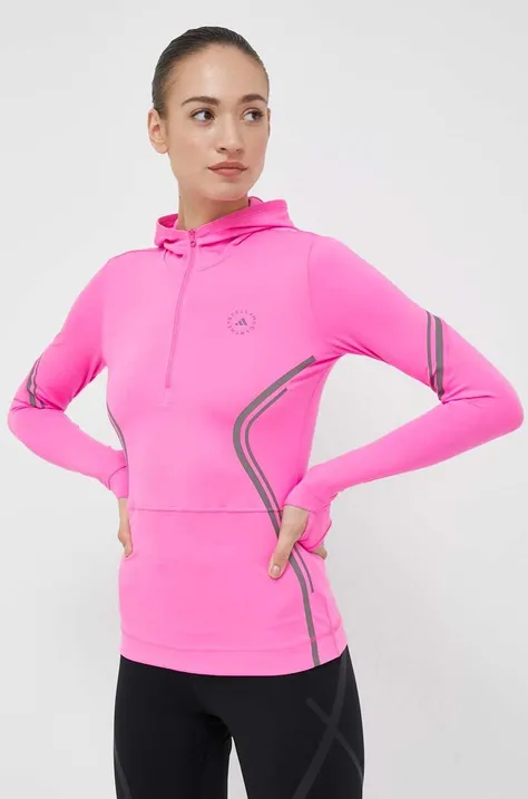 adidas by Stella McCartney bluza do biegania kolor różowy z kapturem z nadrukiem