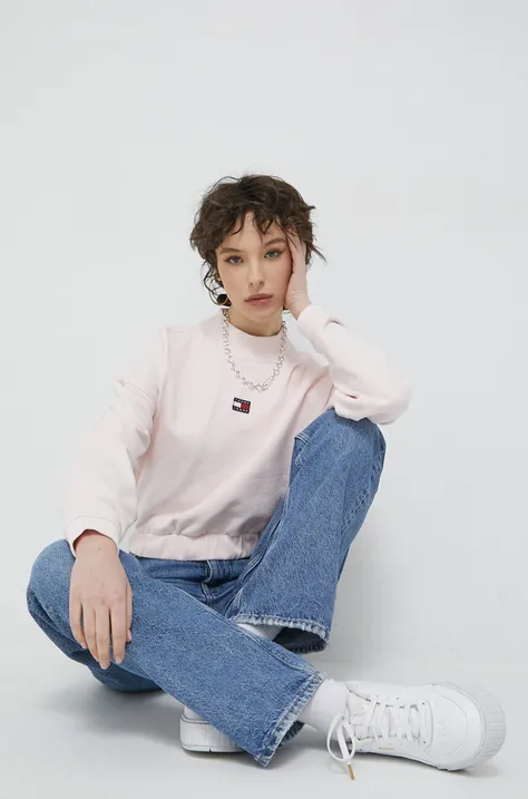 Бавовняна кофта Tommy Jeans жіноча колір рожевий однотонна