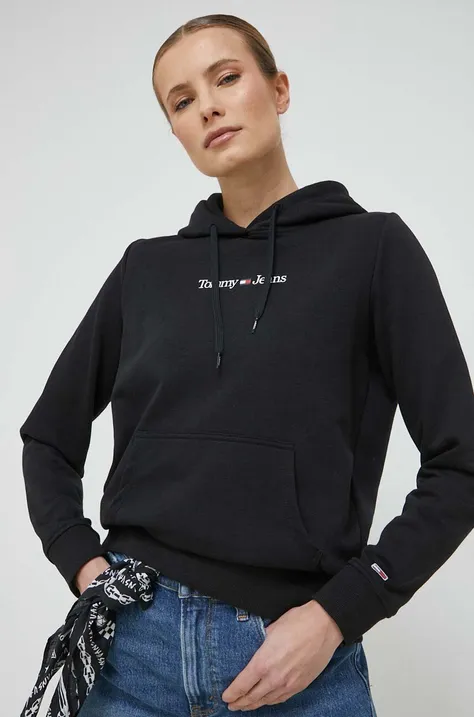 Кофта Tommy Jeans женская цвет чёрный с капюшоном с принтом