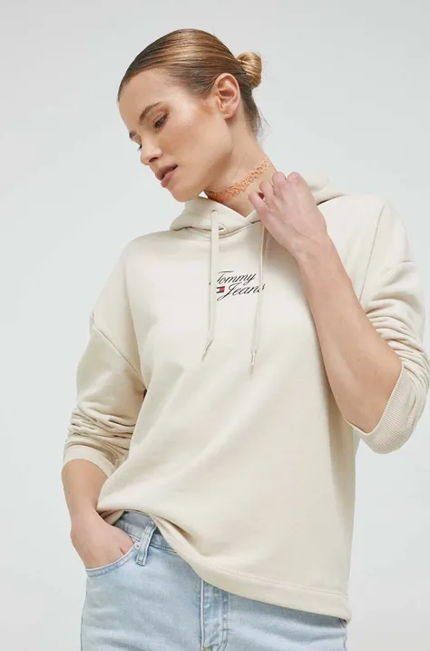 Кофта Tommy Jeans жіноча колір бежевий з капюшоном з принтом