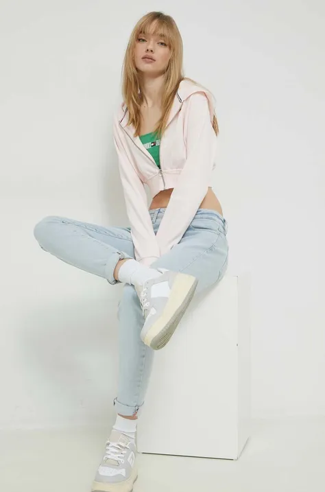 Mikina Tommy Jeans dámska, ružová farba, s kapucňou, jednofarebná