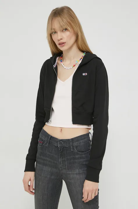 Bluza Tommy Jeans ženska, črna barva, s kapuco