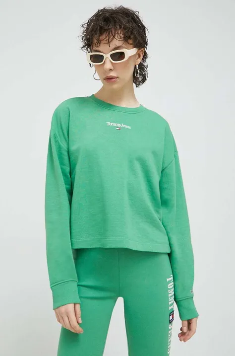 Mikina Tommy Jeans dámska, zelená farba, s potlačou