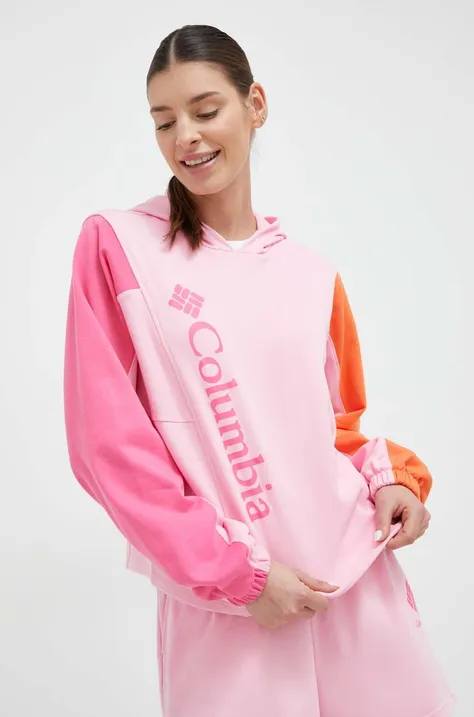 Columbia bluza damska kolor różowy z kapturem wzorzysta