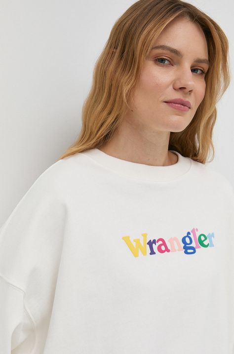 Βαμβακερή μπλούζα Wrangler γυναικεία, χρώμα: άσπρο