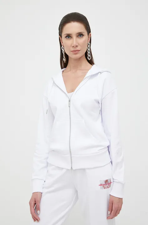 Armani Exchange bluza damska kolor biały z kapturem gładka
