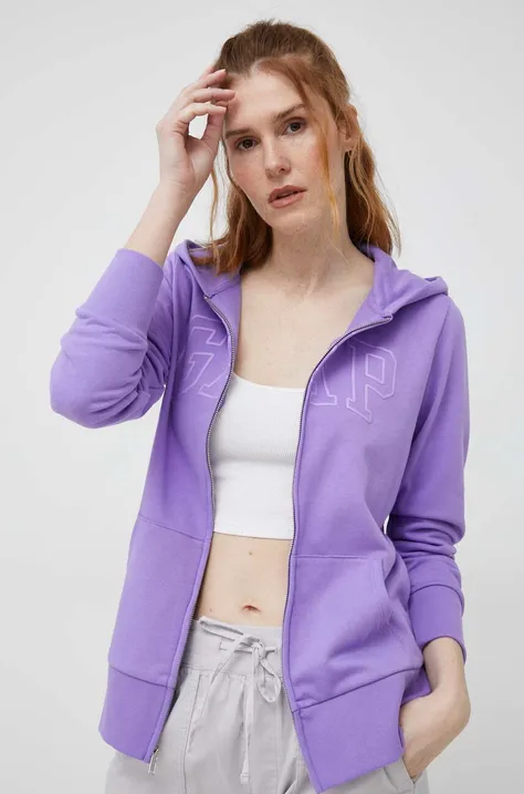 GAP bluza damska kolor fioletowy z kapturem z nadrukiem