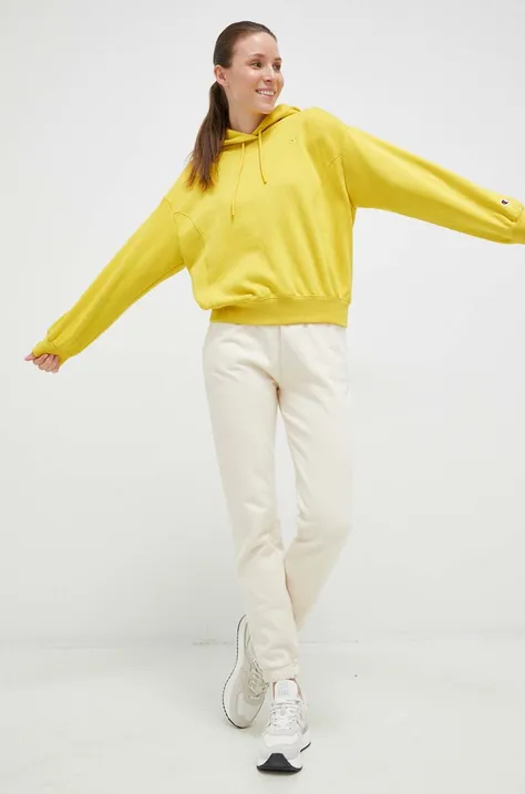 Champion bluza damska kolor żółty z kapturem gładka