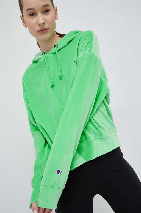 Суичър Champion в зелено с качулка с изчистен дизайн