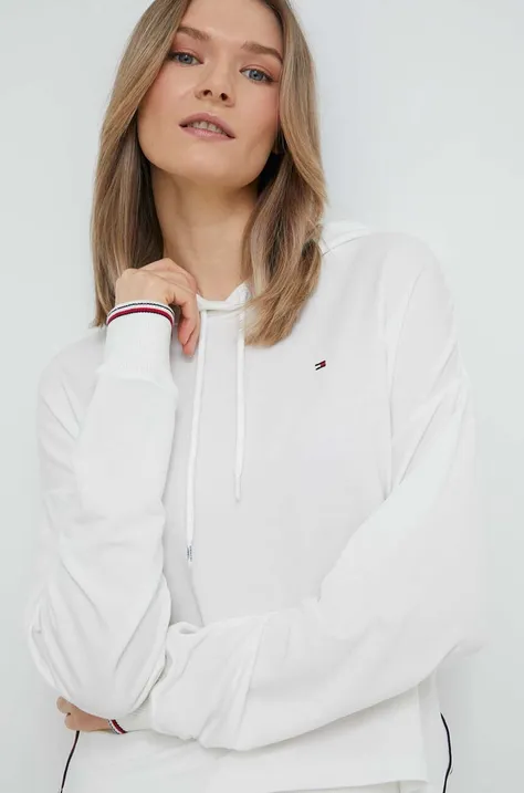 Homewear dukserica Tommy Hilfiger boja: bijela, s kapuljačom, s aplikacijom