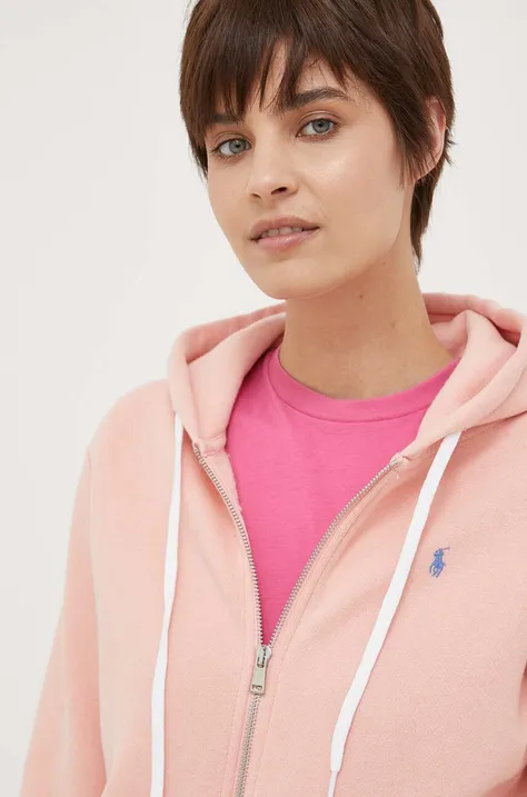 Mikina Polo Ralph Lauren dámská, růžová barva, s kapucí, hladká