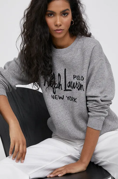 Polo Ralph Lauren bluza damska kolor szary z nadrukiem