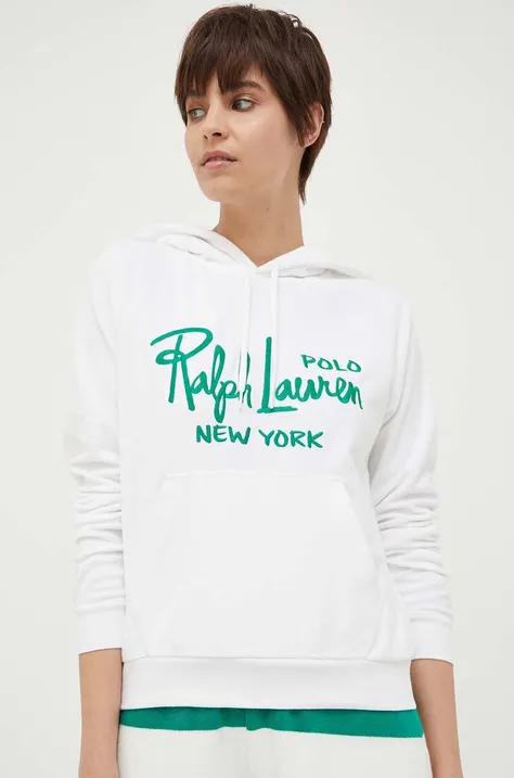 Dukserica Polo Ralph Lauren za žene, boja: bijela, s kapuljačom, s uzorkom