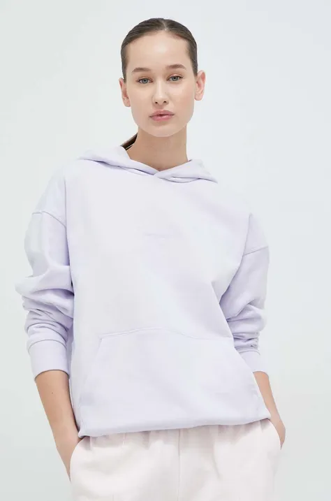 New Balance bluza bawełniana damska kolor fioletowy z kapturem gładka