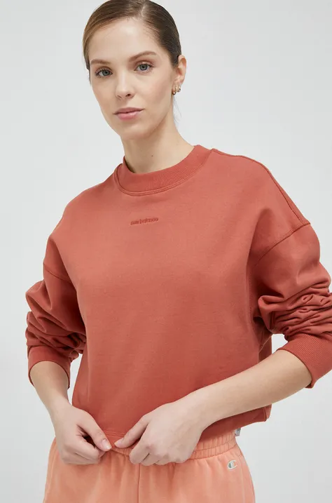 Bombažen pulover New Balance ženska, rdeča barva