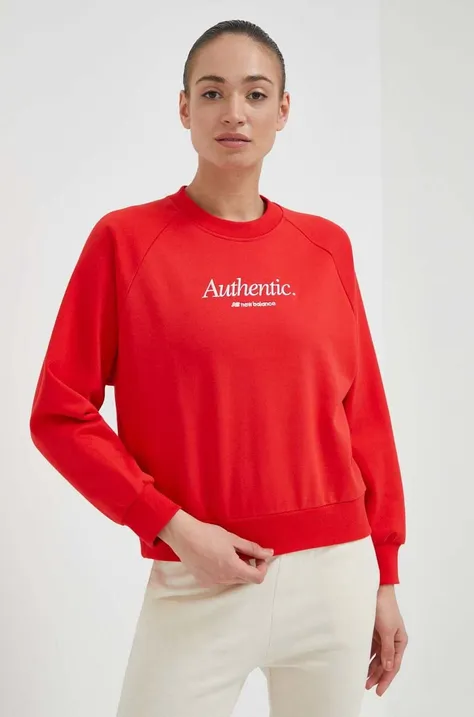 New Balance bluza bawełniana damska kolor czerwony z aplikacją