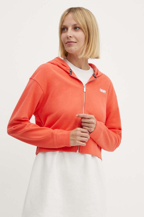 Dkny bluza damska kolor pomarańczowy z kapturem gładka DP3J9279