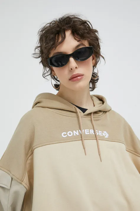 Кофта Converse жіноча колір бежевий з капюшоном візерунок