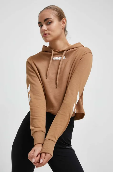 Βαμβακερή μπλούζα Hummel γυναικεία, χρώμα: καφέ, με κουκούλα