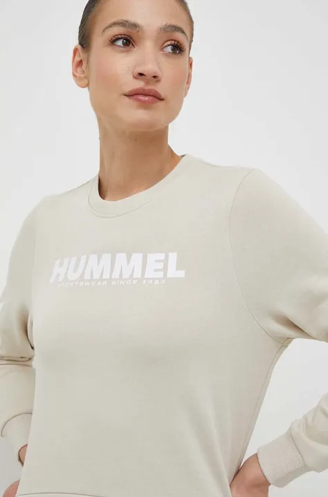 Pamučna dukserica Hummel za žene, boja: bež, s tiskom