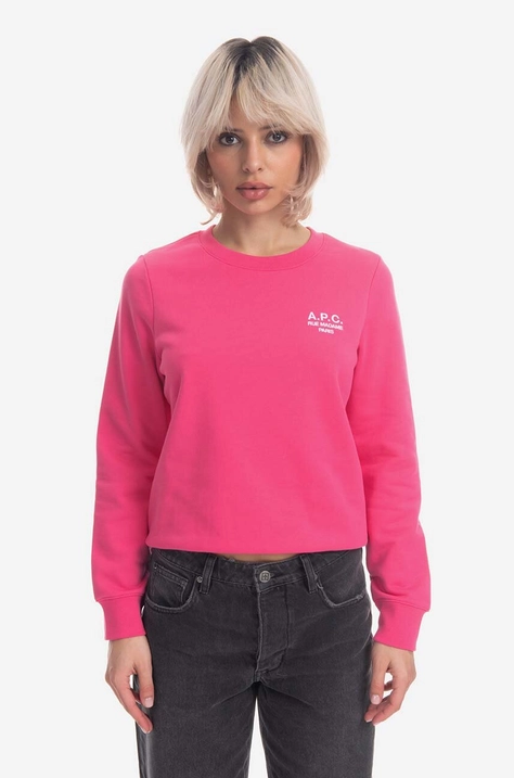 Pamučna dukserica A.P.C. Sweat Skye za žene, boja: ružičasta, bez uzorka, COEZD-F27700 BRIGHT PINK