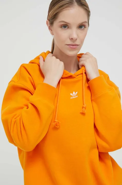 Bavlnená mikina adidas Originals IK7693-POMARANCZ, dámska, oranžová farba, s kapucňou, jednofarebná