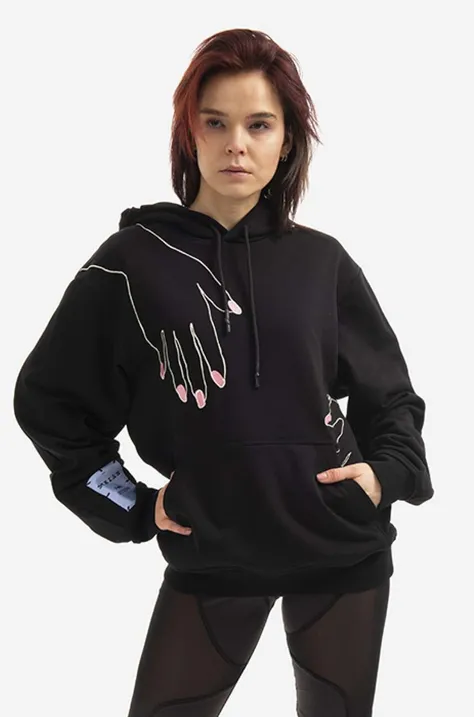 MCQ hanorac de bumbac femei, culoarea negru, cu glugă, cu imprimeu 624727RST861000-BLACK