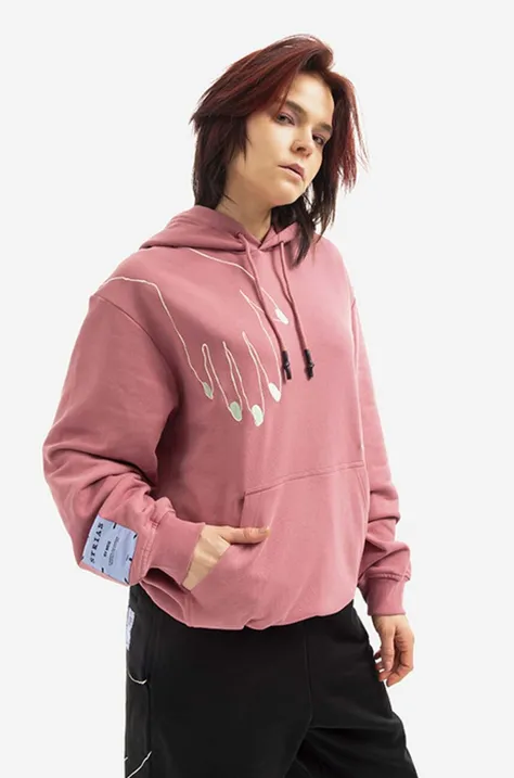 Pamučna dukserica MCQ za žene, boja: ružičasta, s kapuljačom, s aplikacijom, 624727RST865005-PINK
