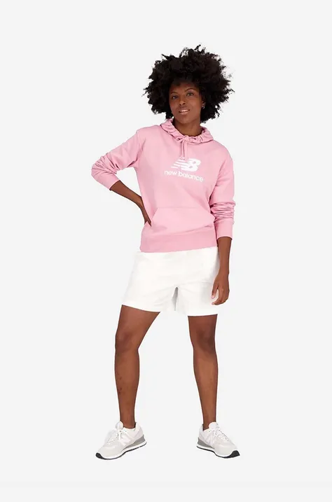 Μπλούζα New Balance χρώμα: ροζ, με κουκούλα